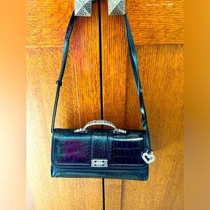BRIGHTON 🖤Leather Crossbody Clutch 🖤Evening Bag Vintage Black Silver Hardware
